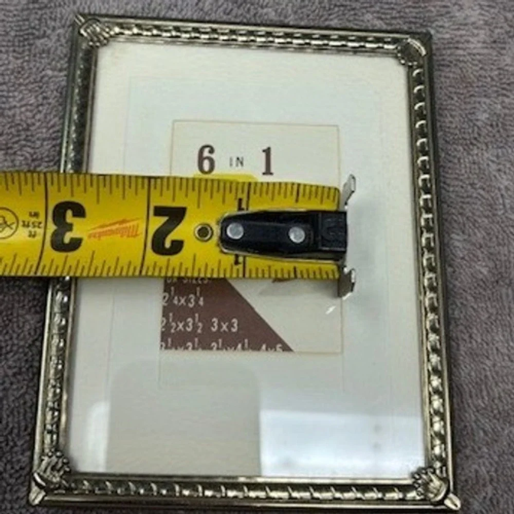 Vintage Ornate Metal Picture Frame 4x5 Pewter Tone Small Tabletop Photo Frame